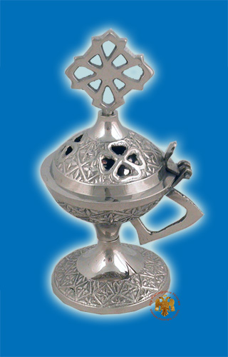 Orthodox Metal Incense Burner Flower Nickel H:12x5cm